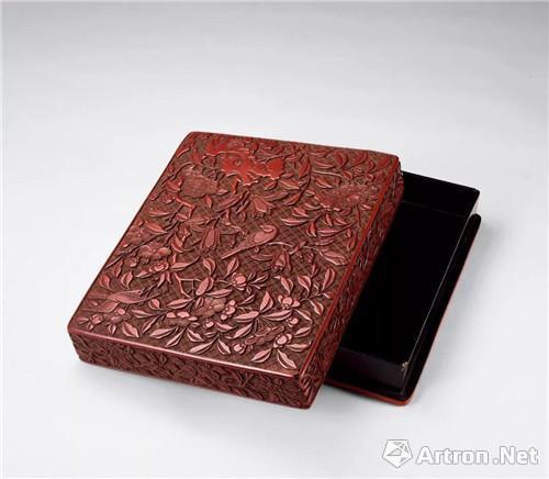 918 明 剔紅花鳥紋箱(250-300萬JPY) H5.2cm L26.5cm W22cm